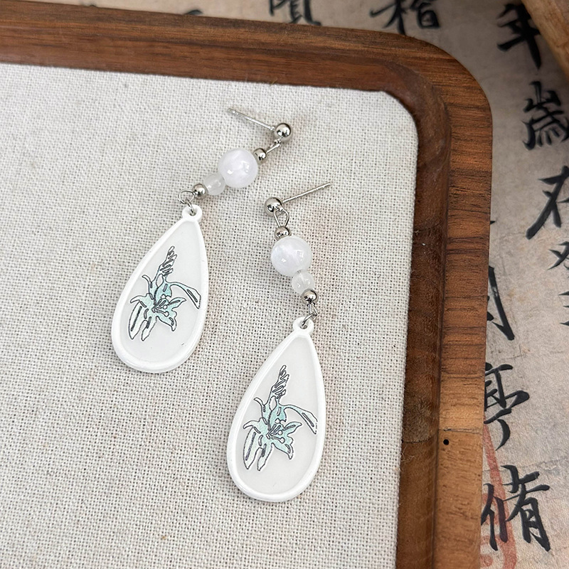 1 Pair Chinoiserie Simple Style Color Block Arylic Drop Earrings display picture 6