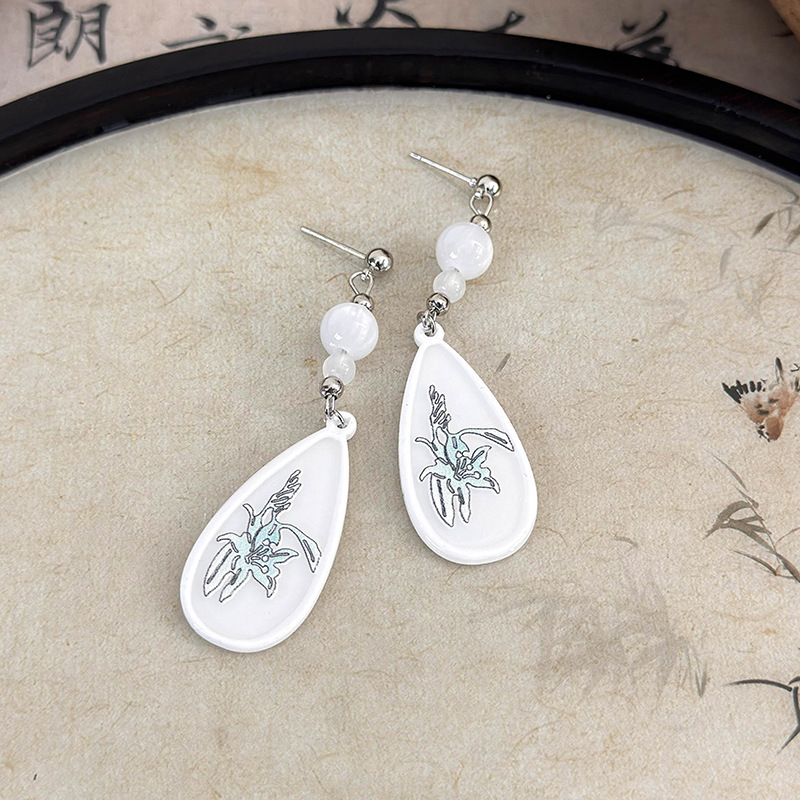 1 Pair Chinoiserie Simple Style Color Block Arylic Drop Earrings display picture 7