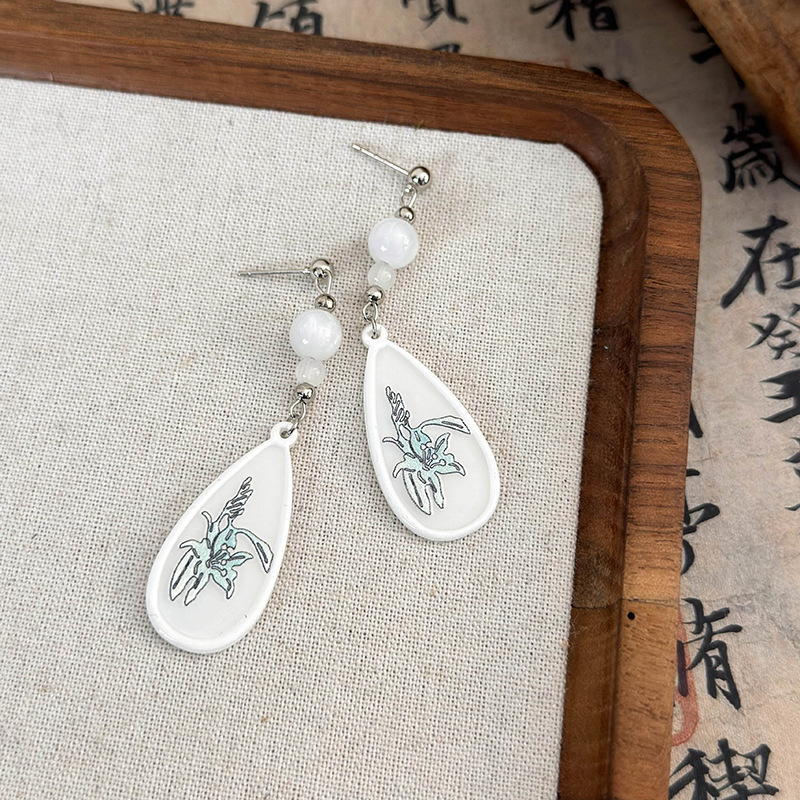 1 Pair Chinoiserie Simple Style Color Block Arylic Drop Earrings display picture 9