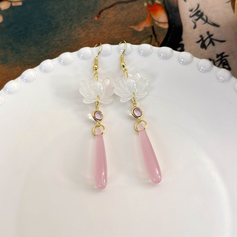 1 Pair Simple Style Classic Style Color Block Inlay Resin Opal Drop Earrings display picture 2