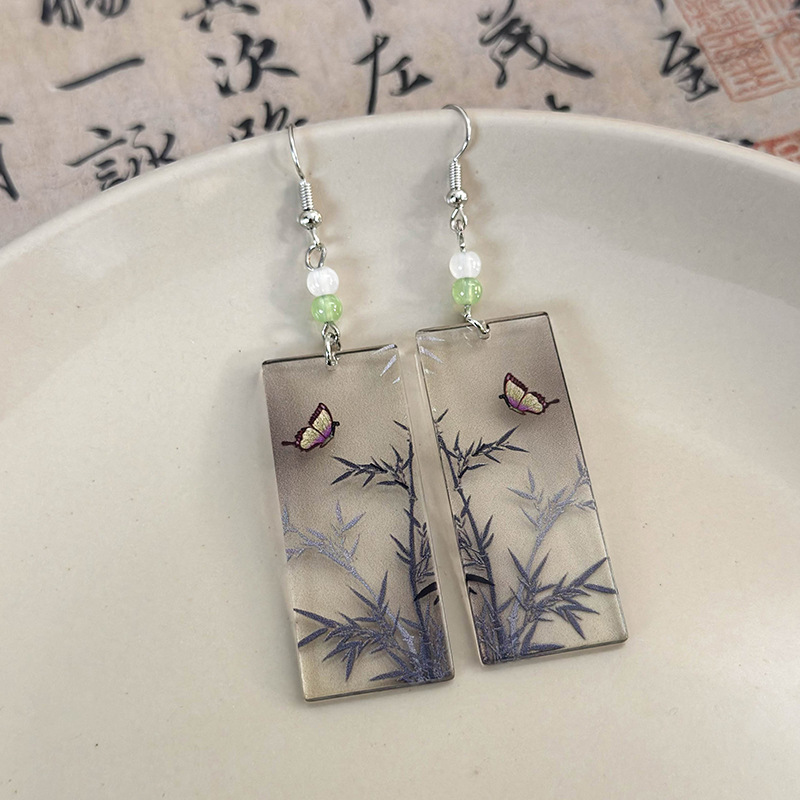 1 Pair Simple Style Classic Style Color Block Printing Arylic Drop Earrings display picture 5