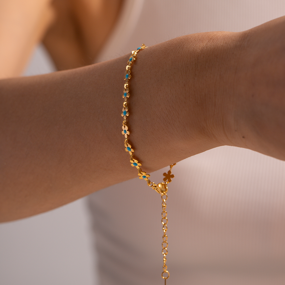 Acier Inoxydable 304 Plaqué Or 18K Style IG De Base Style Classique Fleur Bracelets Collier display picture 7