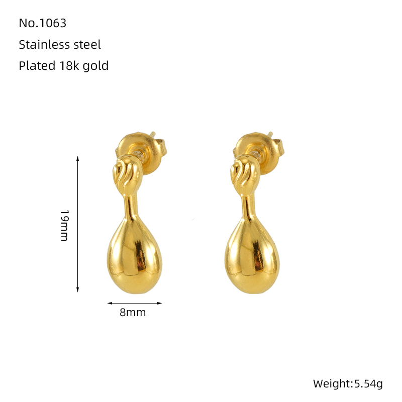 1 Pair Simple Style Water Droplets 304 Stainless Steel 18K Gold Plated Ear Studs display picture 2