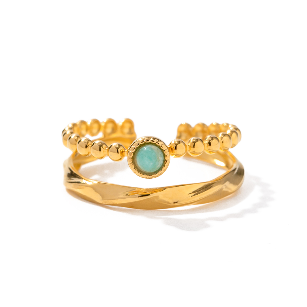 IG Style Lady Modern Style Geometric 304 Stainless Steel 18K Gold Plated Amazonite Open Rings In Bulk display picture 9
