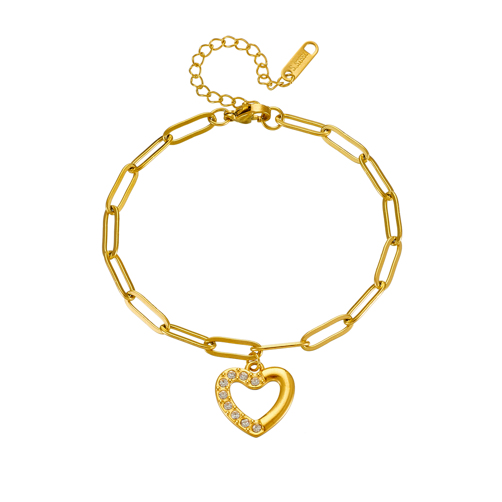 Titanium Steel Elegant Romantic Hollow Out Inlay Heart Shape Rhinestones Bracelets display picture 5