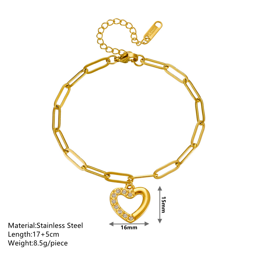 Titanium Steel Elegant Romantic Hollow Out Inlay Heart Shape Rhinestones Bracelets display picture 6