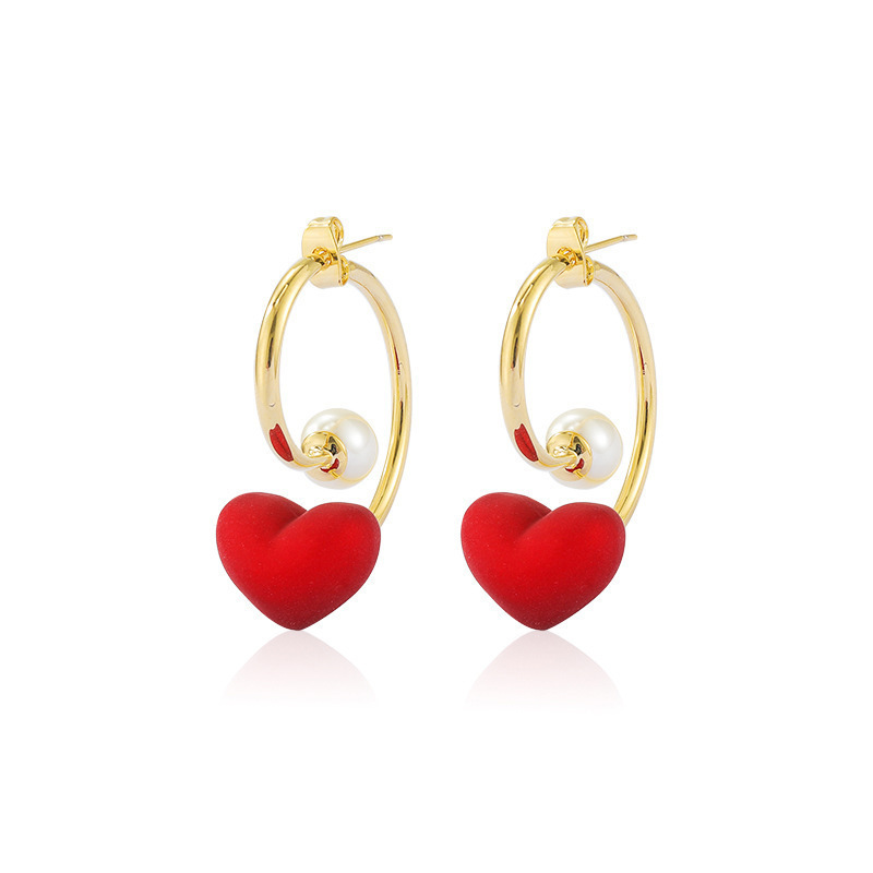 1 Pair Cute Simple Style Heart Shape Inlay Zinc Alloy Pearl Ear Studs display picture 5