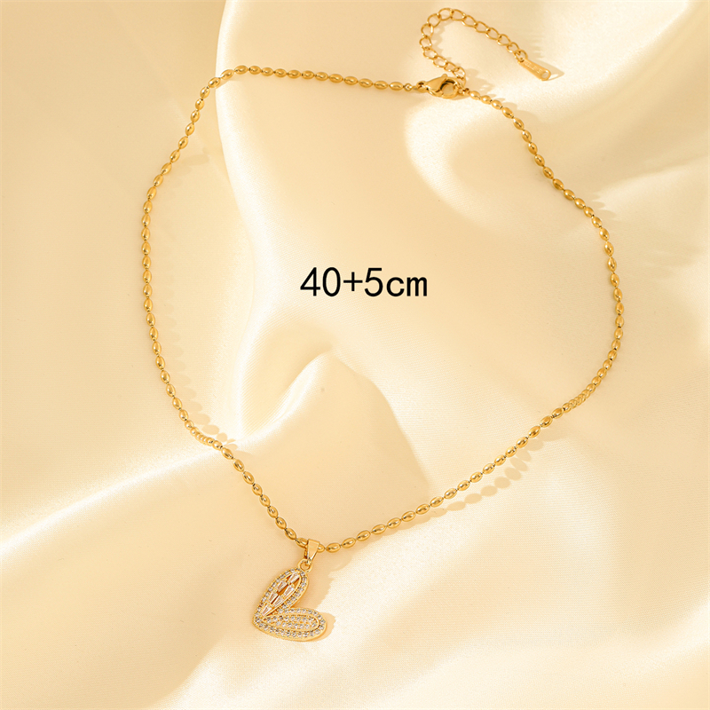 201 Stainless Steel Brass 18K Gold Plated Sweet Simple Style Classic Style Plating Inlay Heart Shape Flower Butterfly Zircon Pendant Necklace display picture 3