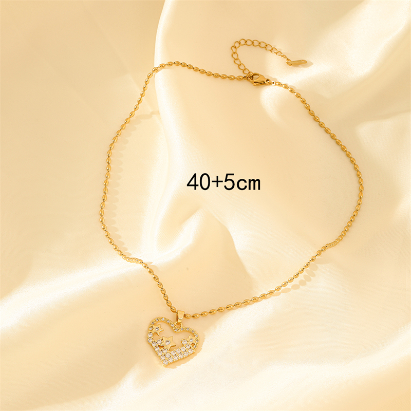 201 Stainless Steel Brass 18K Gold Plated Sweet Simple Style Classic Style Plating Inlay Heart Shape Flower Butterfly Zircon Pendant Necklace display picture 14