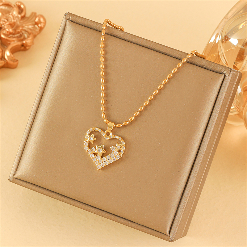 201 Stainless Steel Brass 18K Gold Plated Sweet Simple Style Classic Style Plating Inlay Heart Shape Flower Butterfly Zircon Pendant Necklace display picture 15