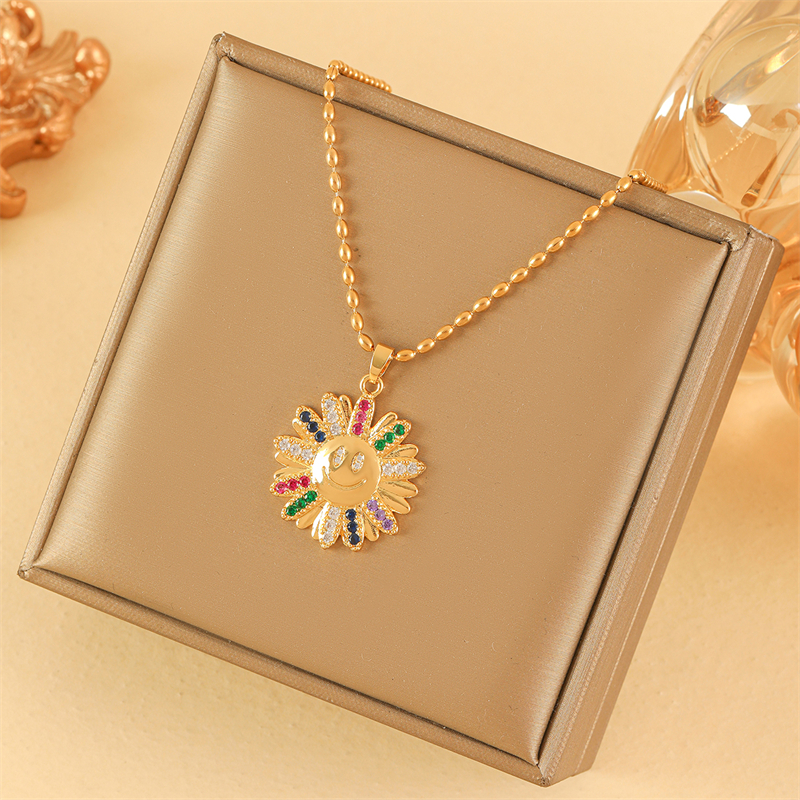201 Stainless Steel Brass 18K Gold Plated Sweet Simple Style Classic Style Plating Inlay Heart Shape Flower Butterfly Zircon Pendant Necklace display picture 19