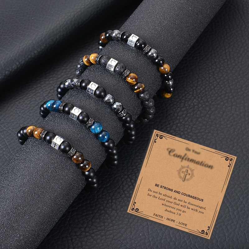 IG Style Simple Style Cross Round Heart Shape Natural Stone Beaded Inlay Zircon Unisex Bracelets display picture 5