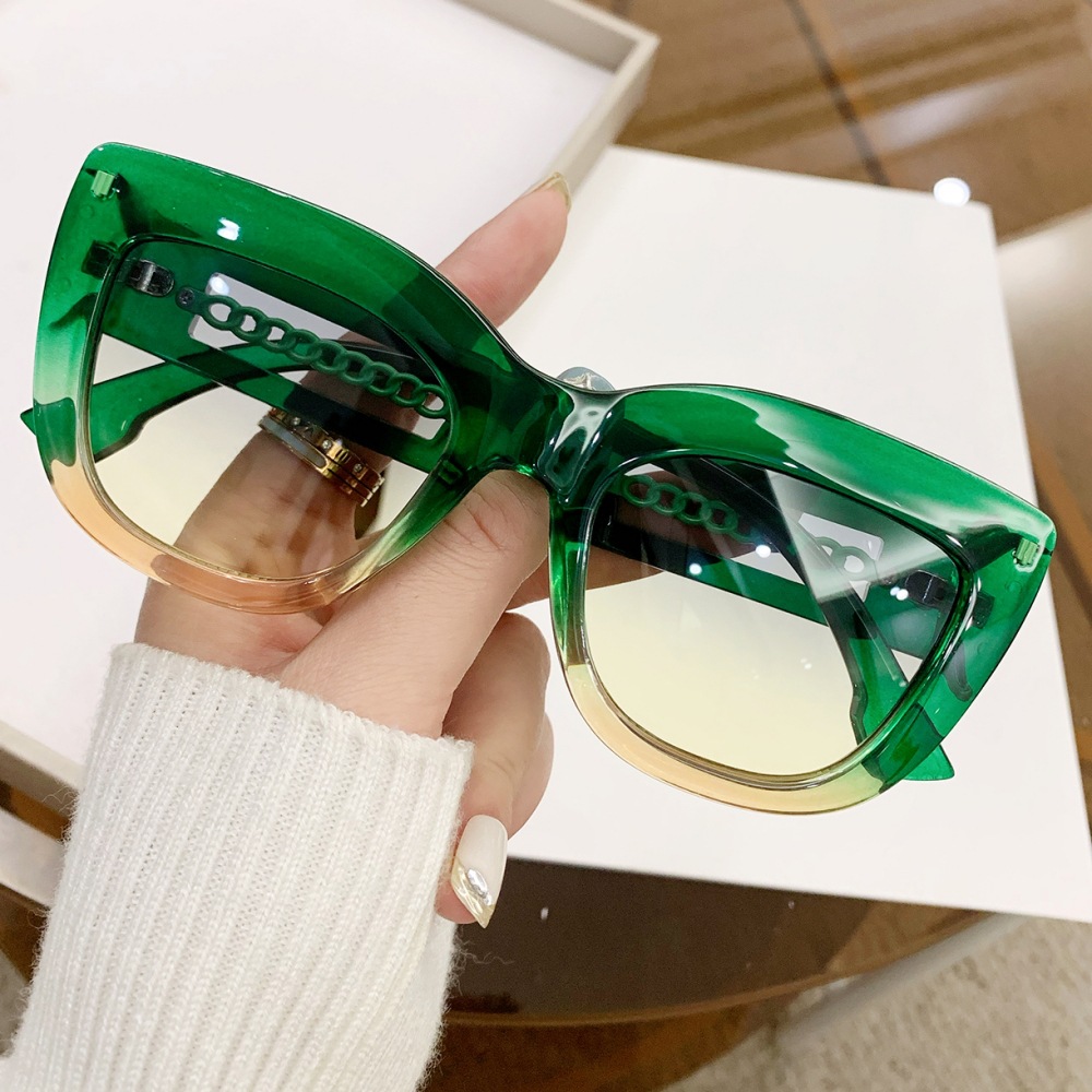 IG Style Color Block Pc Cat Eye Chain Full Frame Women's Sunglasses display picture 1