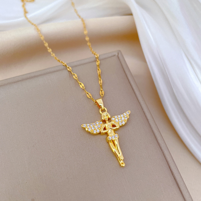 Titanium Steel Copper Simple Style Classic Style Inlay Angel Wings Zircon Pendant Necklace display picture 4