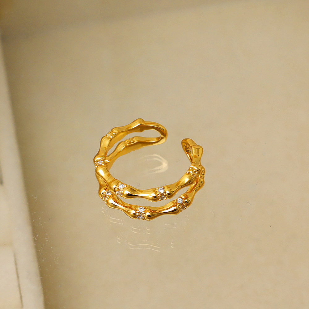 Cobre Chapados en oro de 18k Estilo IG Estilo Simple Embutido Color Sólido Circón Anillos Abiertos display picture 4