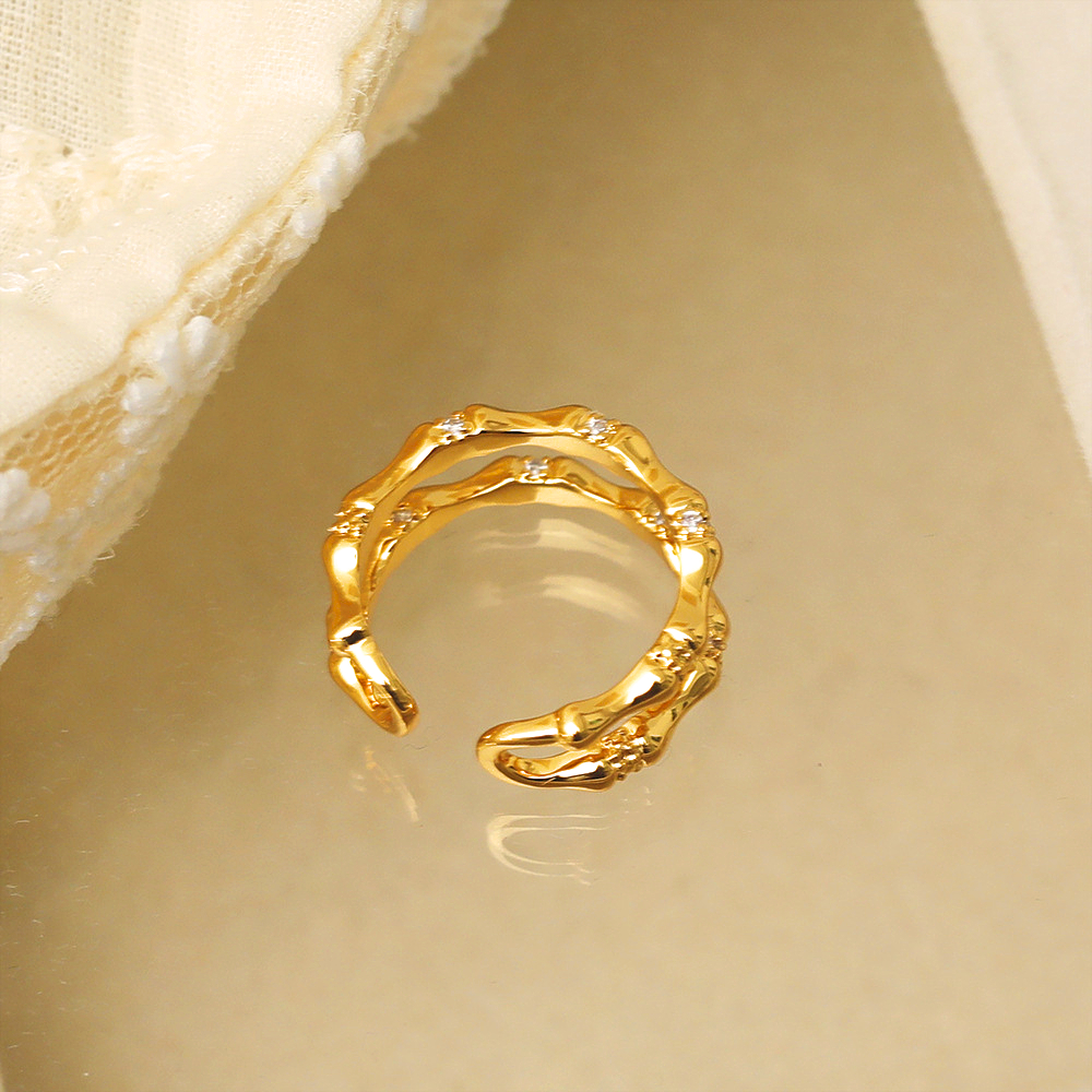 Cobre Chapados en oro de 18k Estilo IG Estilo Simple Embutido Color Sólido Circón Anillos Abiertos display picture 1