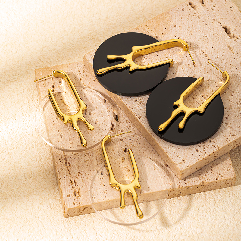 1 Pair Casual Simple Style Commute Round 304 Stainless Steel Arylic Gold Plated Ear Studs display picture 1