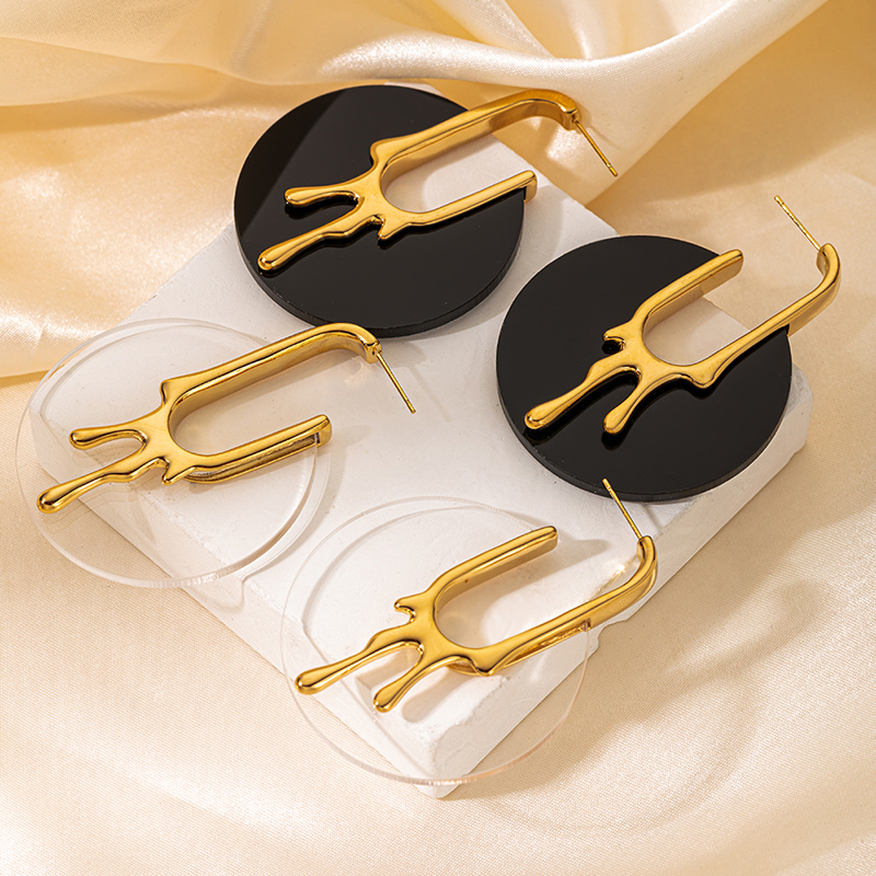 1 Pair Casual Simple Style Commute Round 304 Stainless Steel Arylic Gold Plated Ear Studs display picture 2