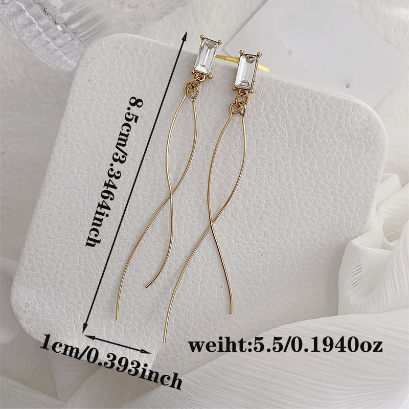 1 Pair Casual Elegant Simple Style Rectangle Inlay Alloy Artificial Rhinestones Gold Plated Drop Earrings display picture 4
