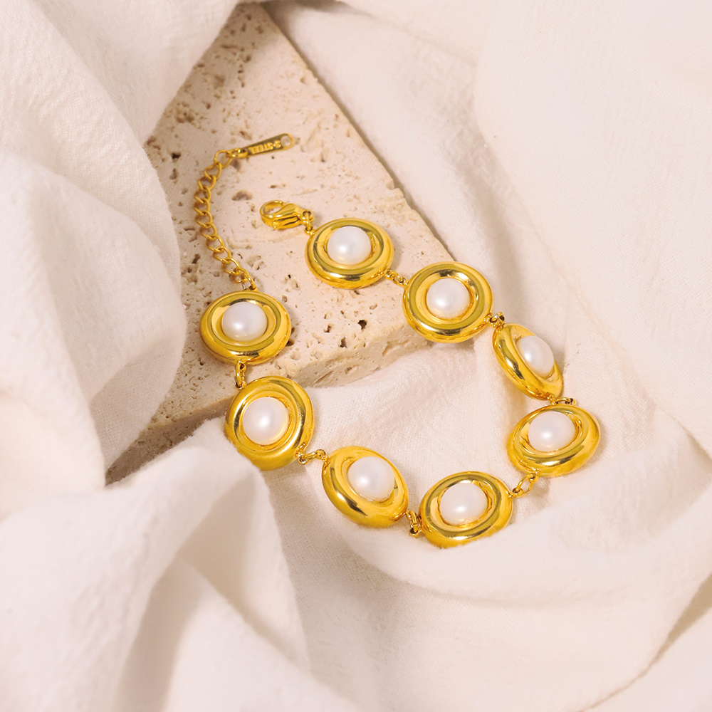 Titan Stahl 18 Karat Vergoldet Einfacher Stil Klassischer Stil Überzug Inlay Einfarbig Perle Armbänder display picture 6