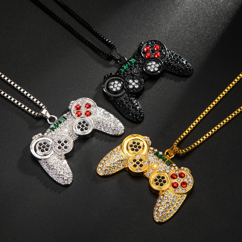 Wholesale Jewelry Hip-Hop Punk Gamepad 304 Stainless Steel Alloy Zinc Alloy Rhinestones Gold Plated Inlay Pendant Necklace display picture 4