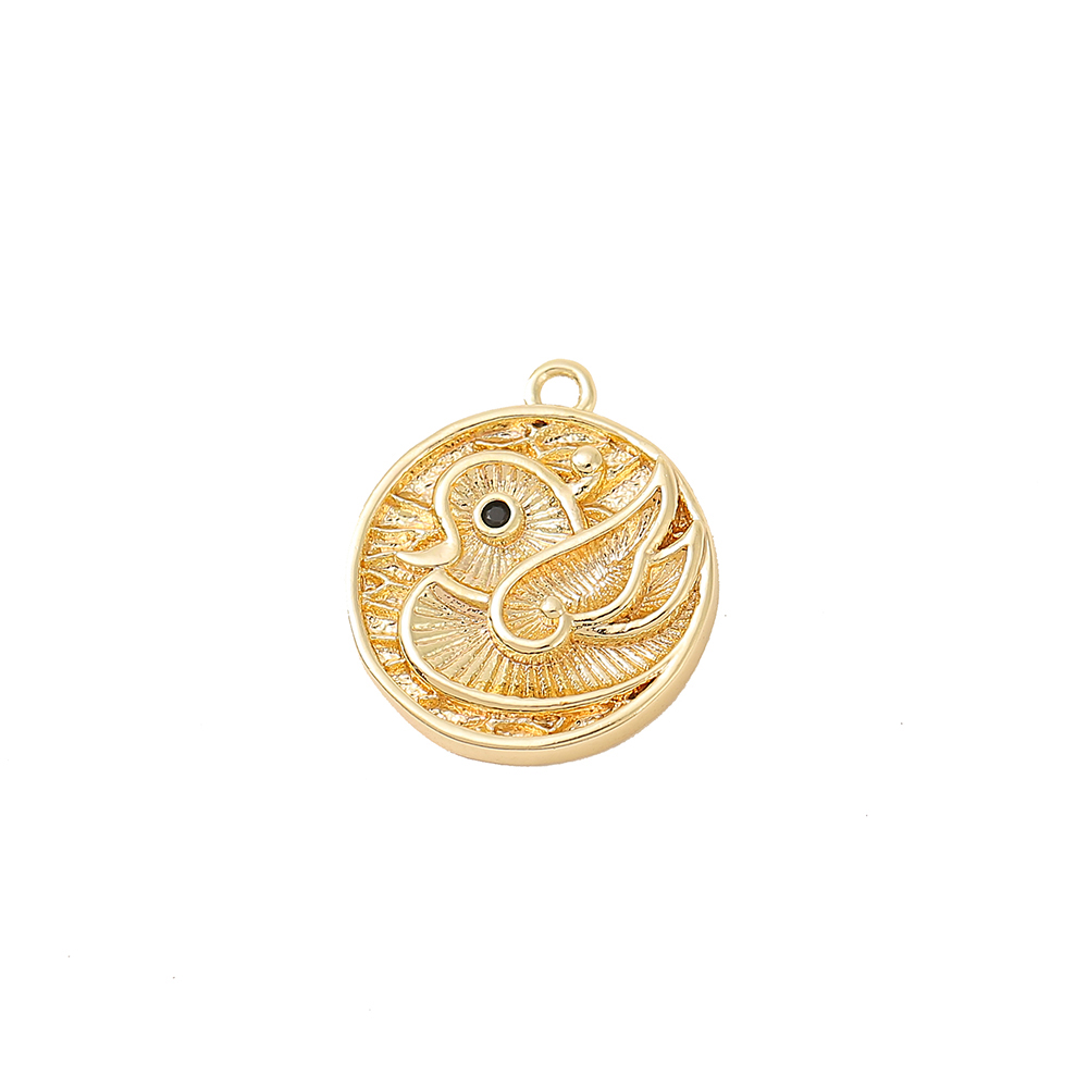 1 Piece 15*17mm Copper Rhinestones 18K Gold Plated Round Mandarin Duck Polished Pendant display picture 6