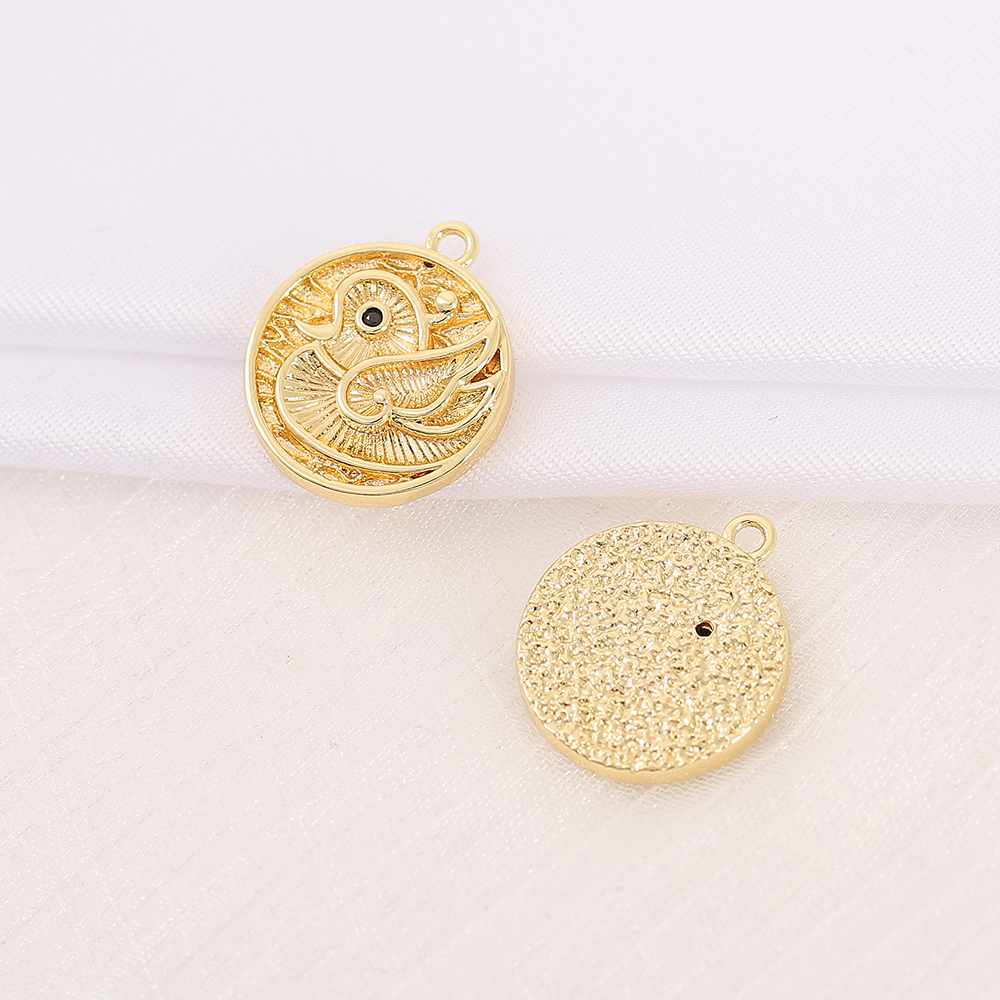 1 Piece 15*17mm Copper Rhinestones 18K Gold Plated Round Mandarin Duck Polished Pendant display picture 3