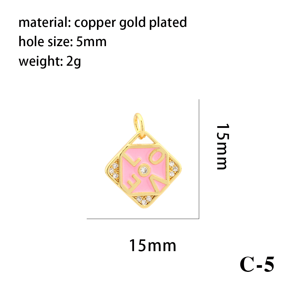 1 Pièce 15*15mm 8*13mm Le Cuivre Cristal Artificiel Zircon Plaqué Or 18K Forme De Cœur Couronne Rhombe Brillant Pendentif display picture 19