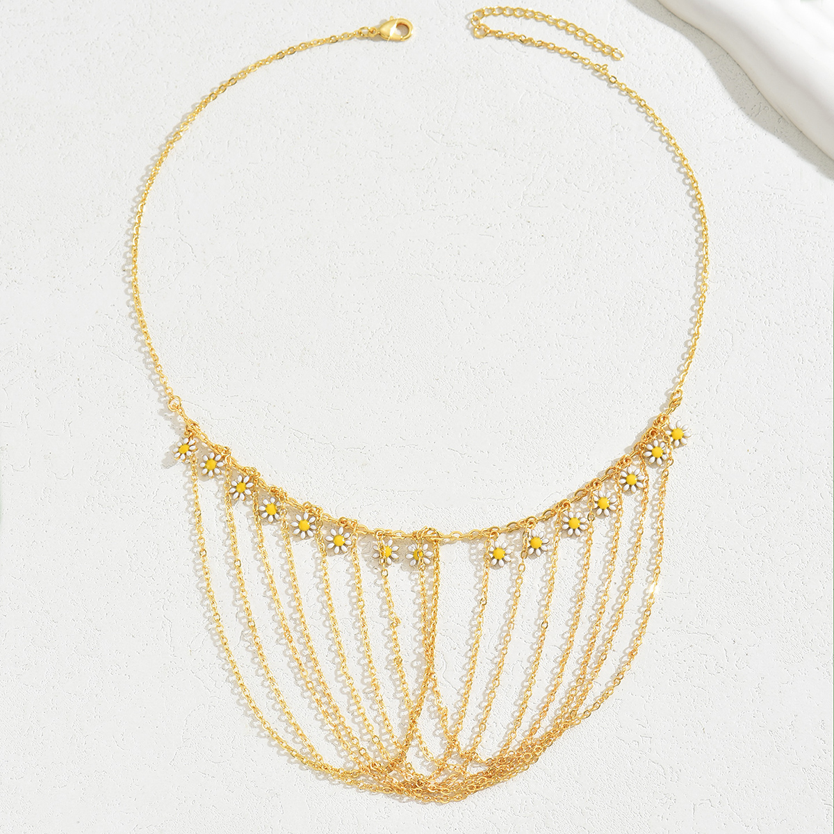 Kupfer 18 Karat Vergoldet Französische Art Süss Pastoral Emaille Kette Gänseblümchen Halskette display picture 4