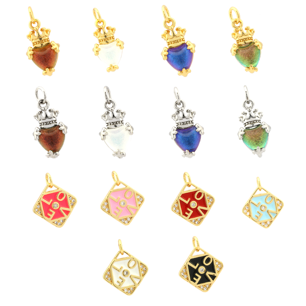 1 Piece 15*15mm 8*13mm Copper Artificial Crystal Zircon 18K Gold Plated Heart Shape Crown Rhombus Polished Pendant display picture 25