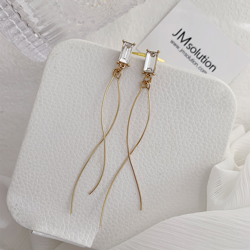 1 Pair Casual Elegant Simple Style Rectangle Inlay Alloy Artificial Rhinestones Gold Plated Drop Earrings display picture 6