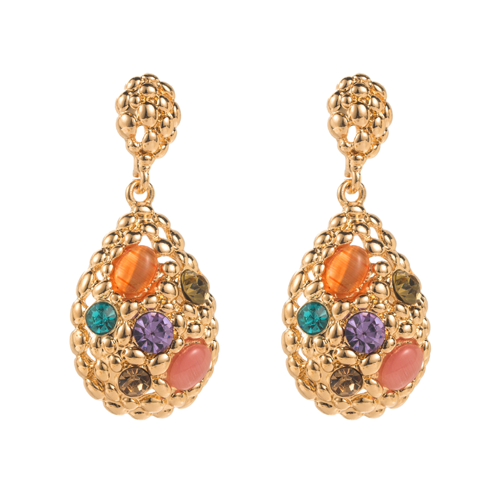 1 Pair Elegant Lady Streetwear Water Droplets Inlay Alloy Resin Resin Rhinestones 14K Gold Plated Drop Earrings display picture 6