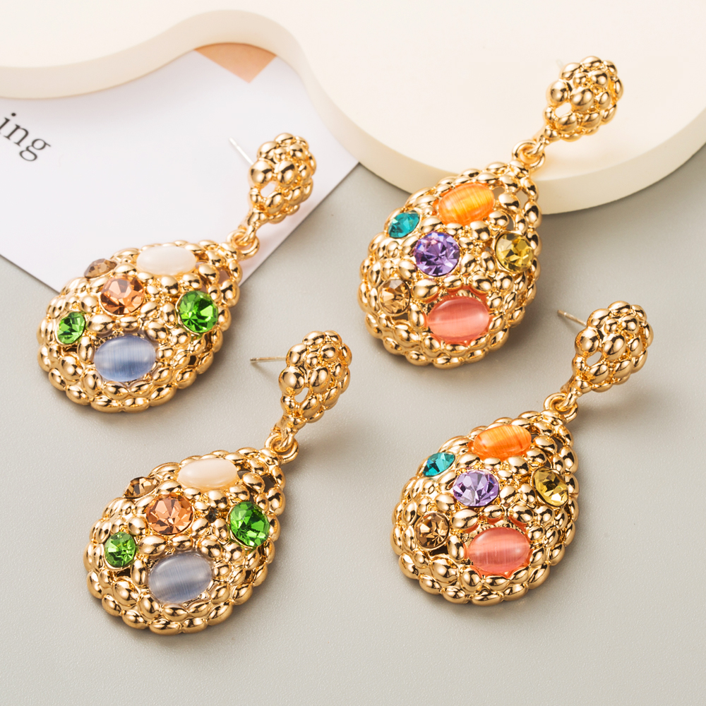 1 Pair Elegant Lady Streetwear Water Droplets Inlay Alloy Resin Resin Rhinestones 14K Gold Plated Drop Earrings display picture 2