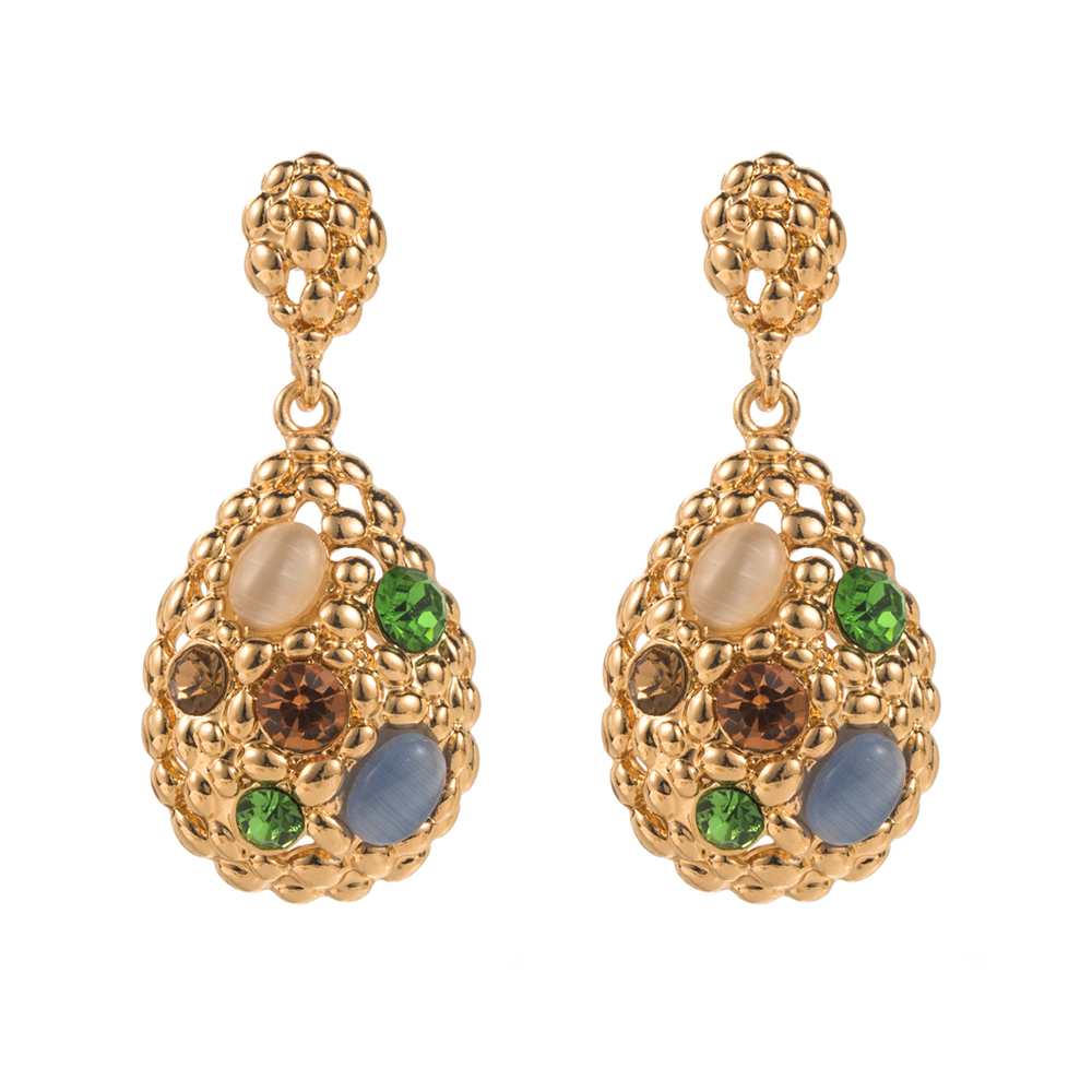 1 Pair Elegant Lady Streetwear Water Droplets Inlay Alloy Resin Resin Rhinestones 14K Gold Plated Drop Earrings display picture 5