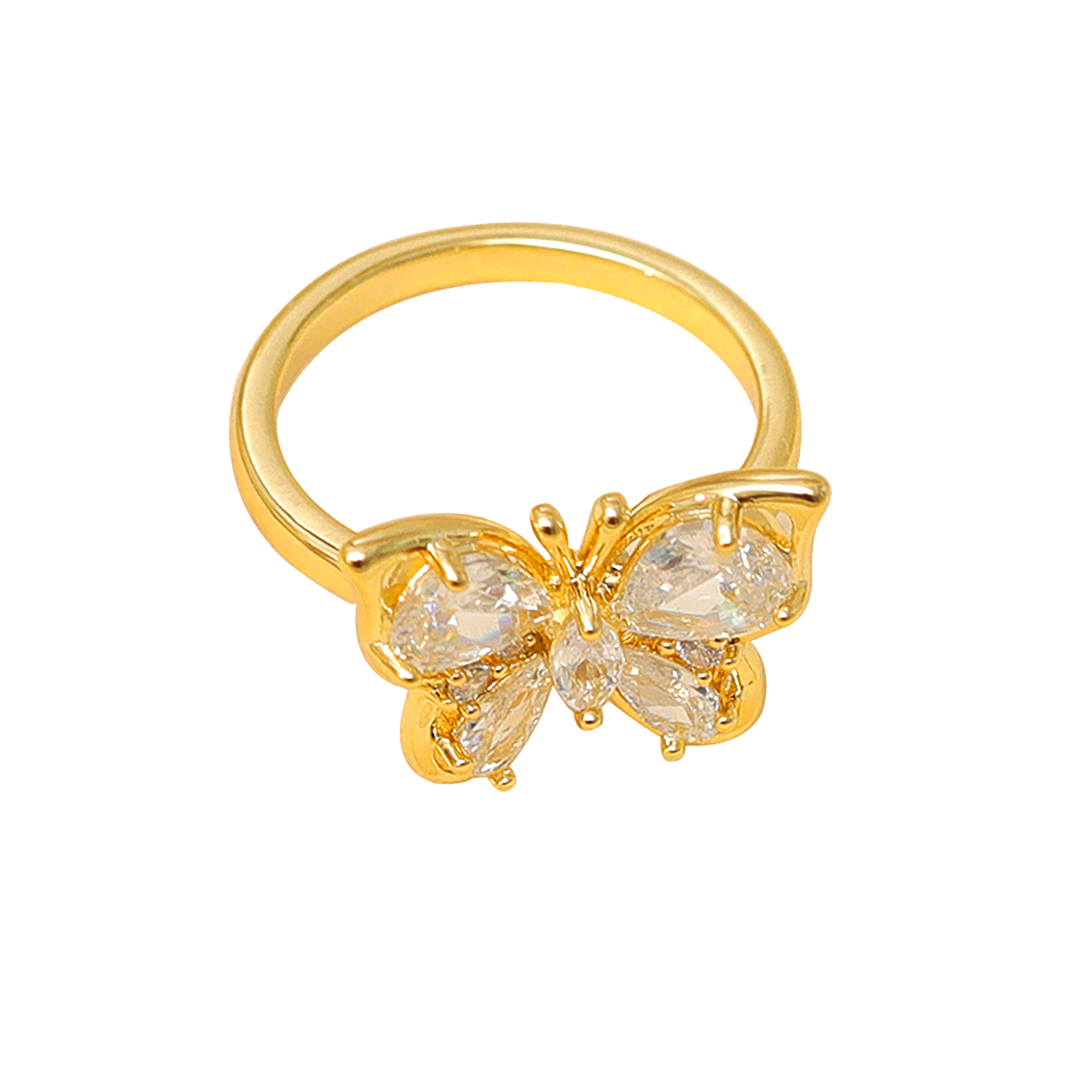 Kupfer 14 Karat Vergoldet IG-Stil Basic Klassischer Stil Inlay Schmetterling Zirkon Ringe display picture 4