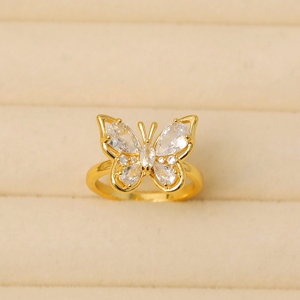 Le Cuivre Plaqué Or 14K Style IG De Base Style Classique Incruster Papillon Zircon Anneaux display picture 1