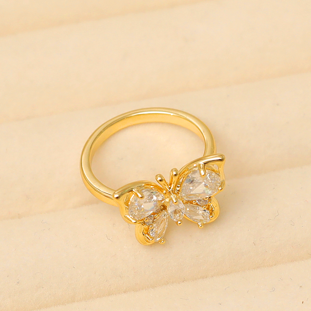 Copper 14K Gold Plated IG Style Basic Classic Style Inlay Butterfly Zircon Rings display picture 2