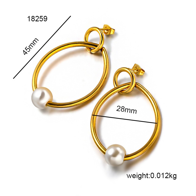 1 Pair Basic Simple Style Classic Style Circle Plating 304 Stainless Steel Artificial Pearl 18K Gold Plated Hoop Earrings display picture 1