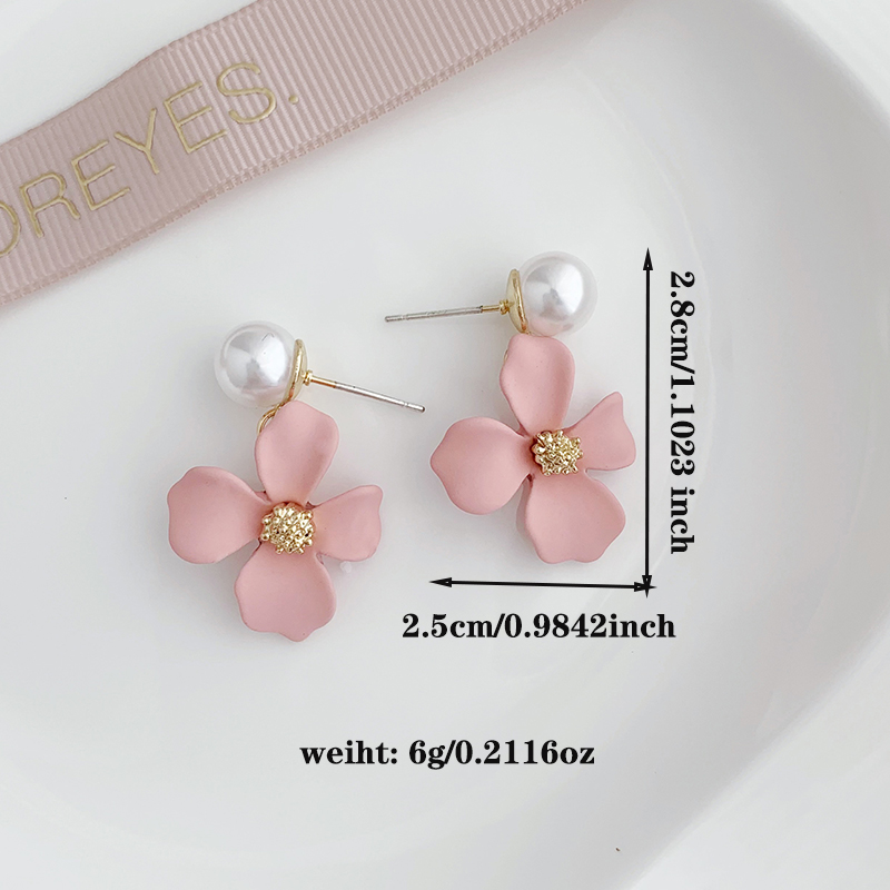 1 Pair Lady Sweet Korean Style Flower Inlay Alloy Artificial Pearls Drop Earrings display picture 2