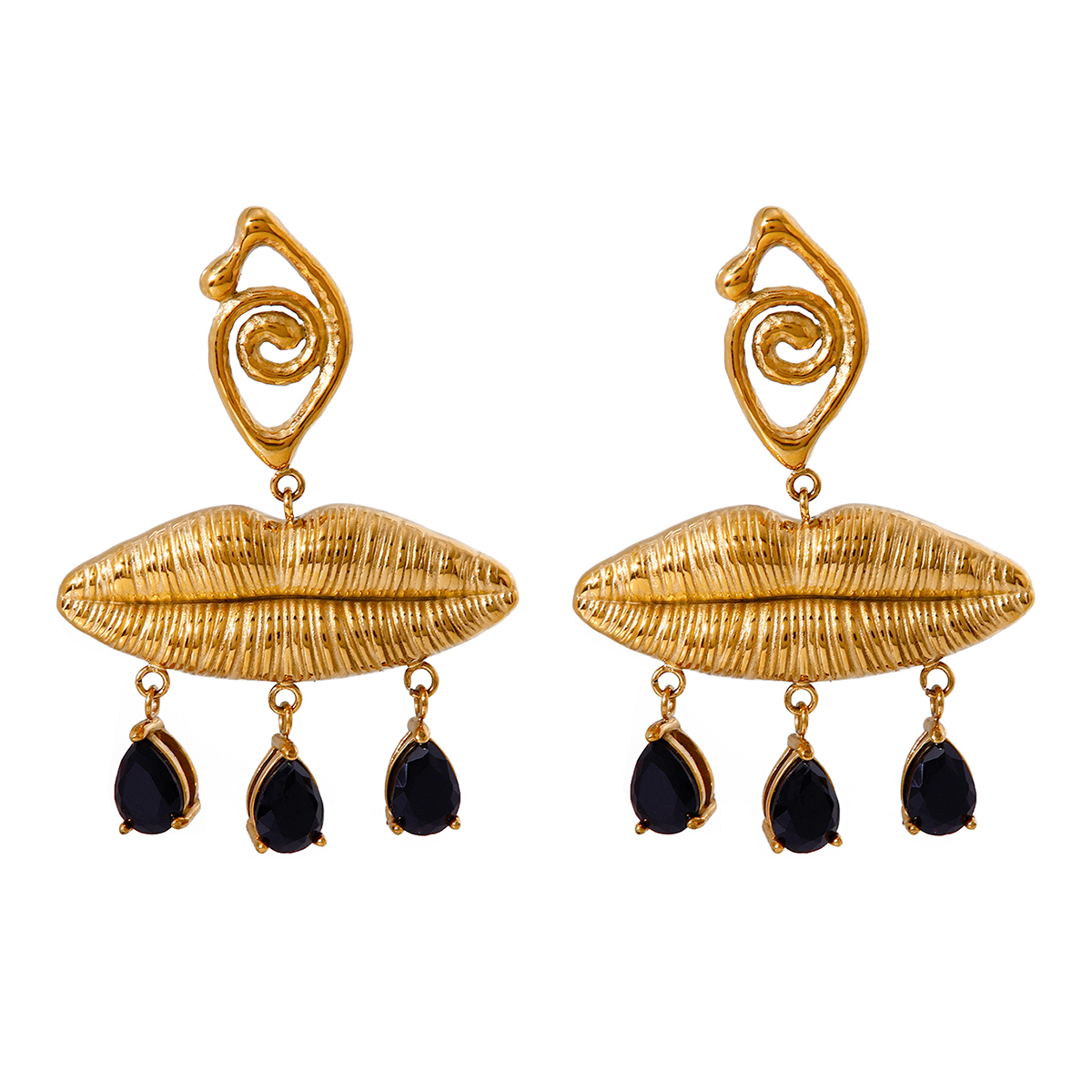 1 Pair Elegant Vintage Style Lady Devil's Eye Inlay 316 Stainless Steel  Rhinestones 18K Gold Plated Drop Earrings display picture 7
