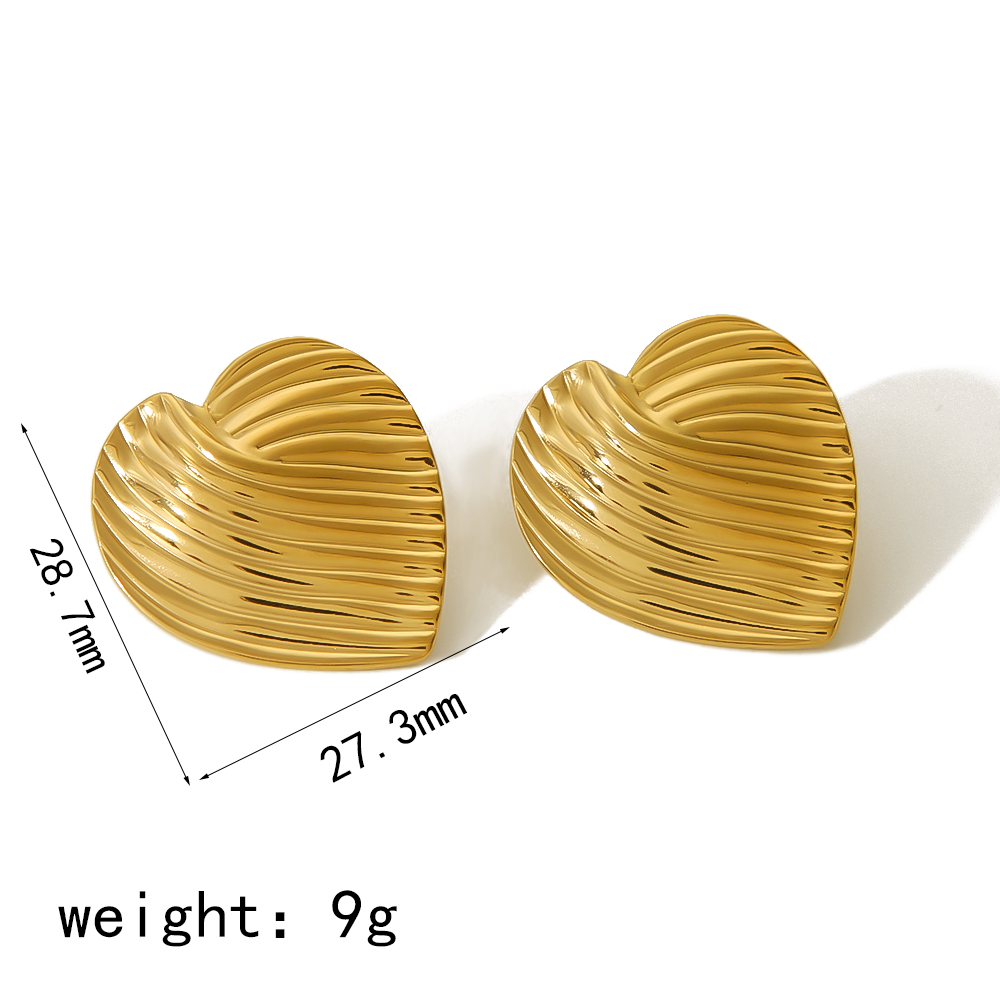 1 Pair IG Style Basic Classic Style Heart Shape Spiral Stripe Polishing Plating 304 Stainless Steel 18K Gold Plated Ear Studs display picture 5