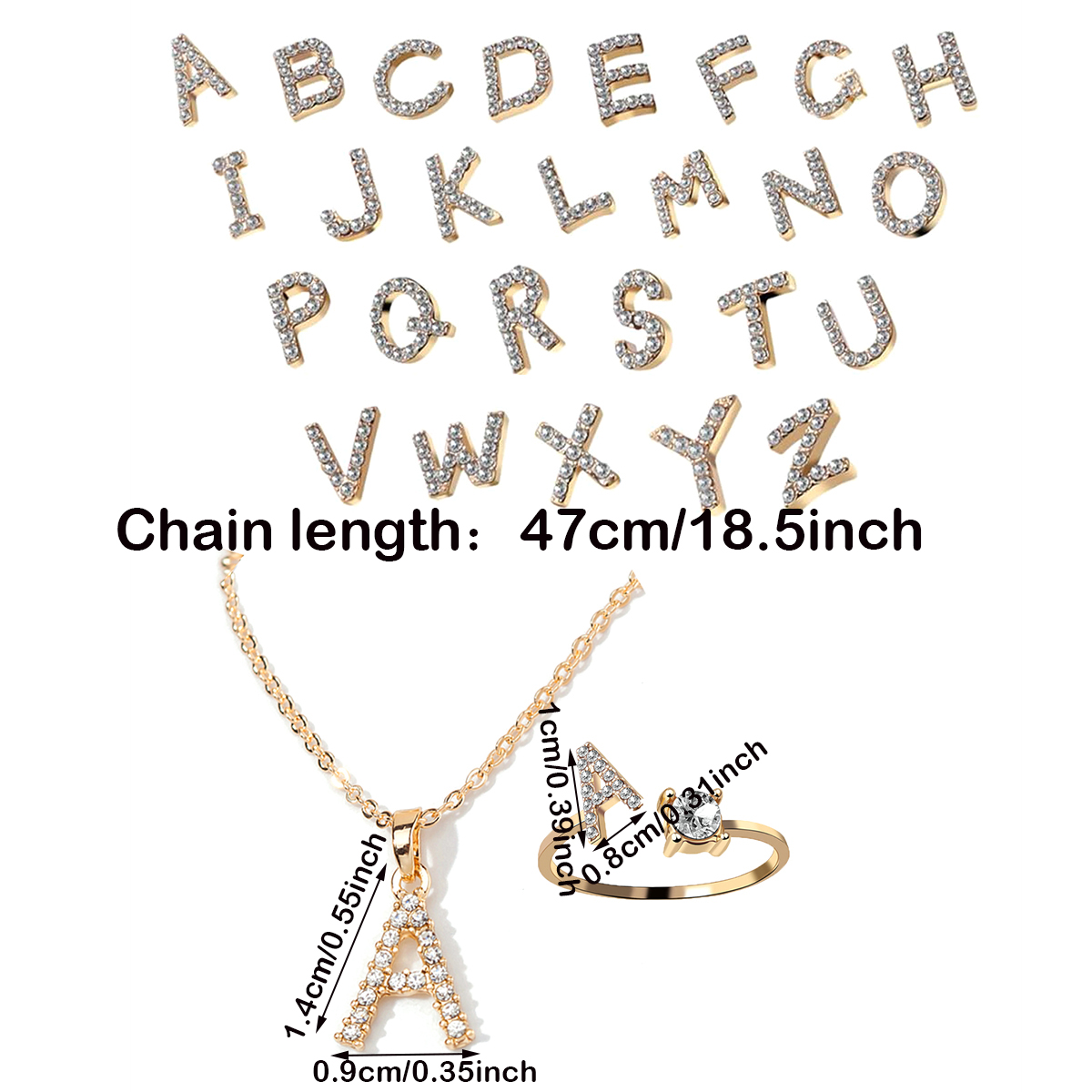 Copper K Gold Plated Silver Plated Simple Style Classic Style Inlay Letter Rhinestones Jewelry Set display picture 2