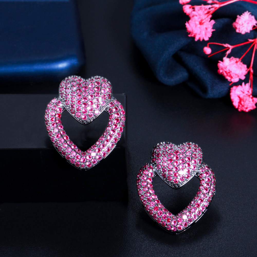 1 Piece Lady Classic Style Heart Shape Inlay Copper Zircon Ear Studs display picture 7