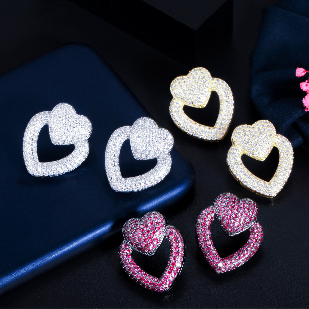 1 Piece Lady Classic Style Heart Shape Inlay Copper Zircon Ear Studs display picture 6