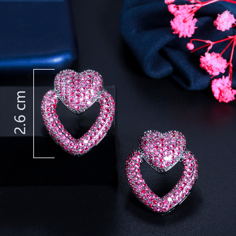 1 Piece Lady Classic Style Heart Shape Inlay Copper Zircon Ear Studs display picture 5