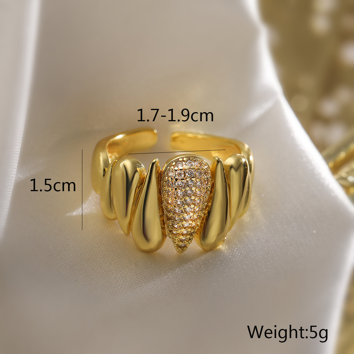 Copper 18K Gold Plated Retro Punk Simple Style Plating Inlay Geometric Zircon Open Rings display picture 4