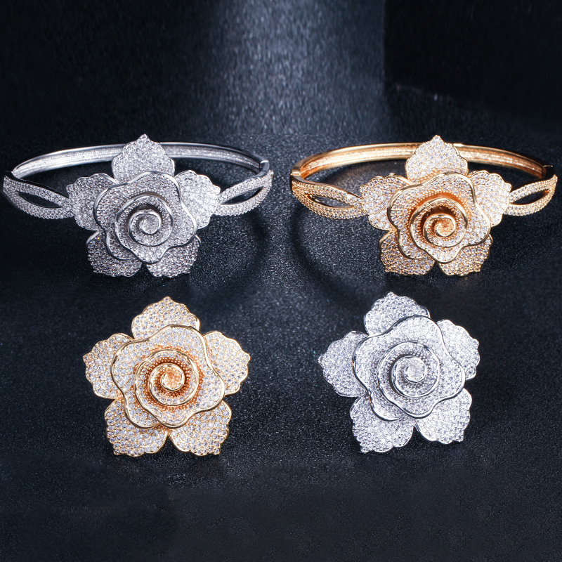 Copper 14K Gold Plated White Gold Plated Rhodium Plated Sweet Simple Style Inlay Rose Zircon Jewelry Set display picture 11