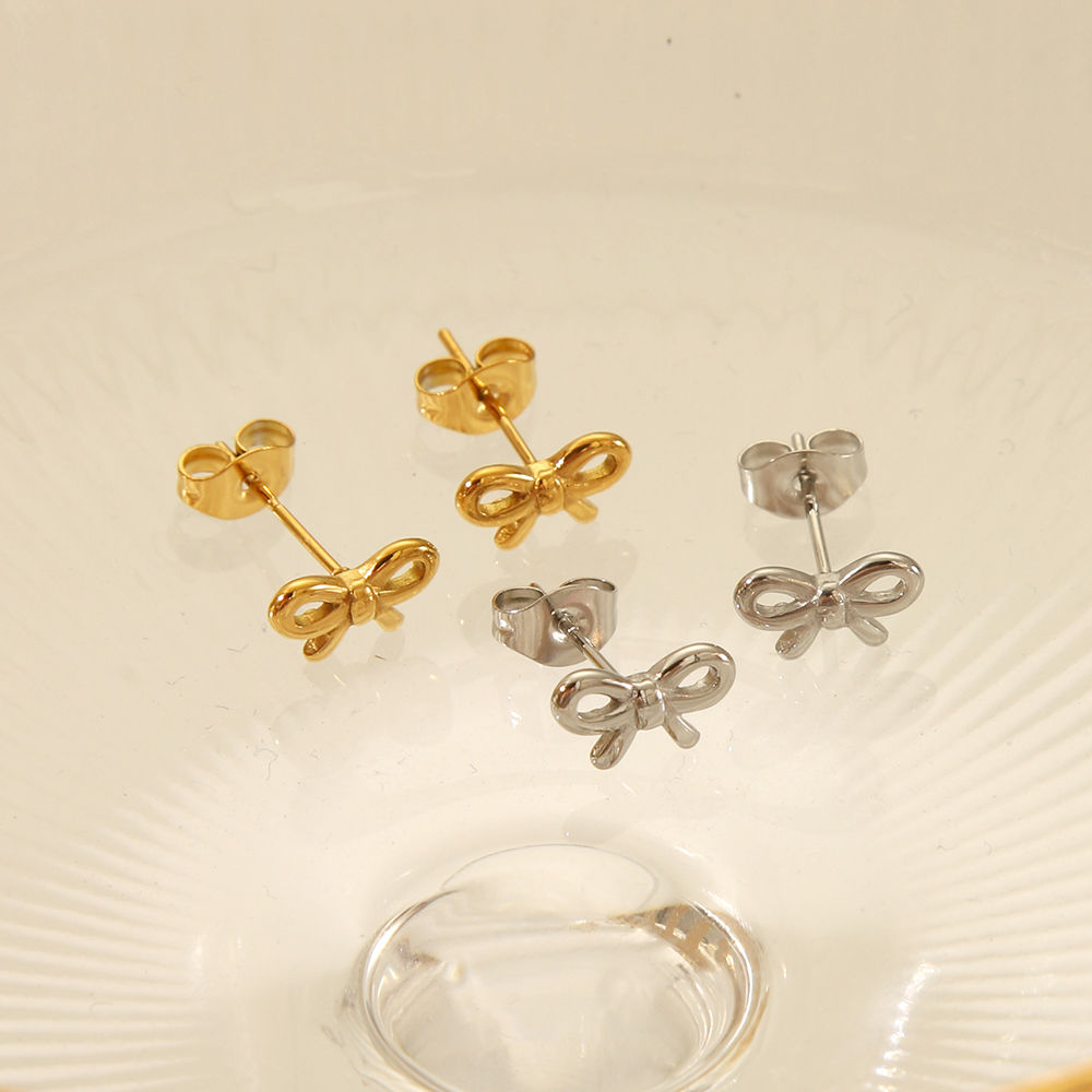 1 Pair Vacation Simple Style Bow Knot Plating 304 Stainless Steel 18K Gold Plated Ear Studs display picture 4
