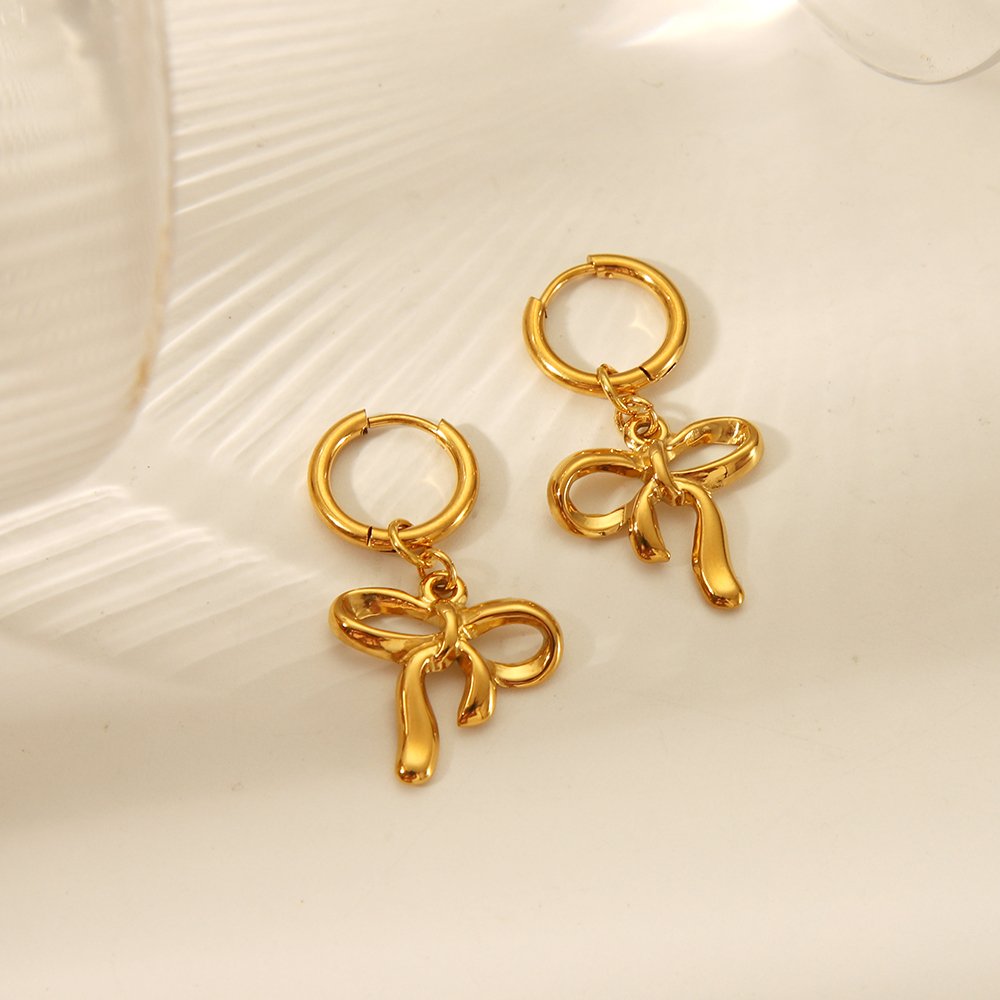 1 Paire Vacances Style Simple Noeud D'Arc Placage Acier Inoxydable 304 Plaqué Or 18K Boucles D'Oreilles display picture 7