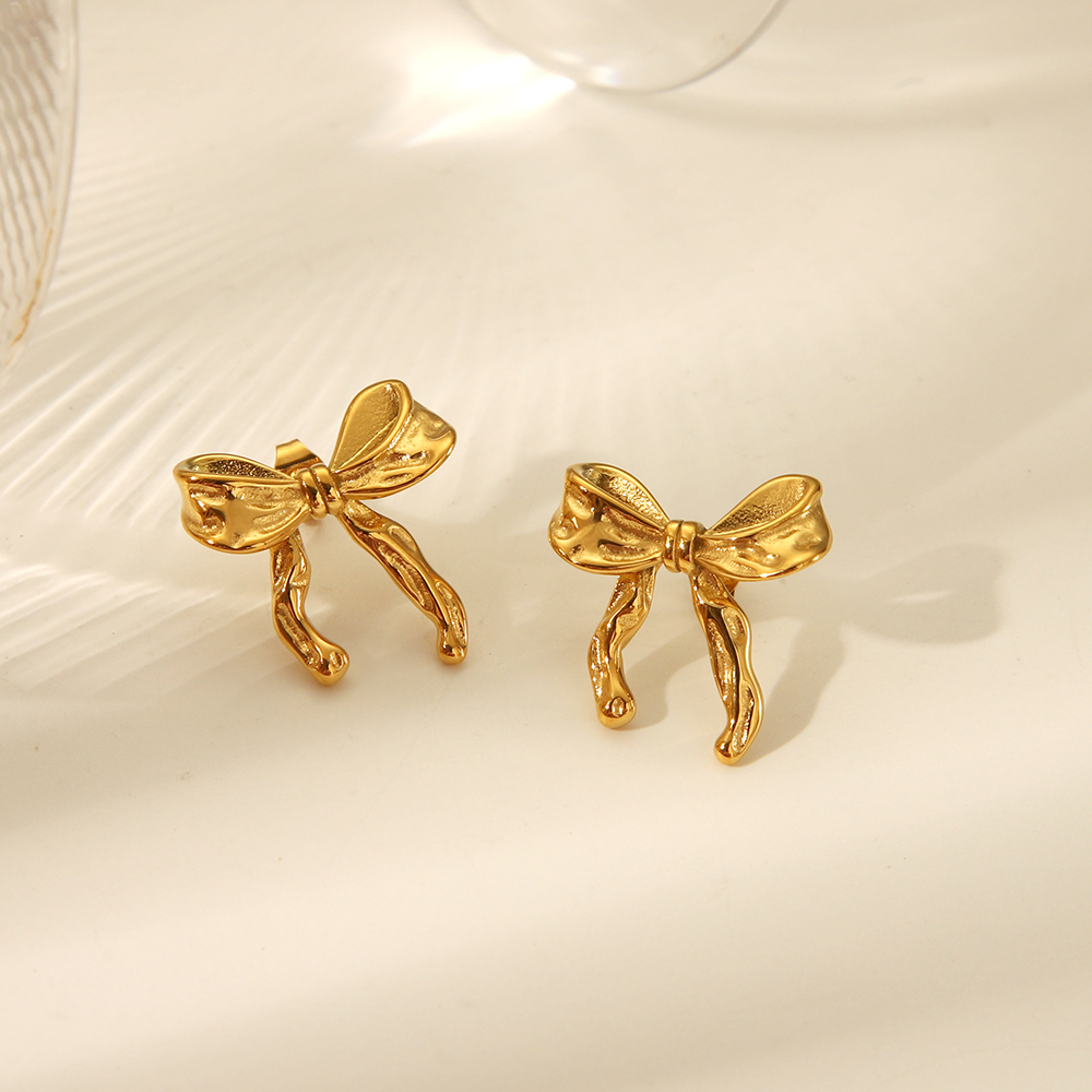 1 Pair Vacation Simple Style Bow Knot Plating 304 Stainless Steel 18K Gold Plated Ear Studs display picture 6